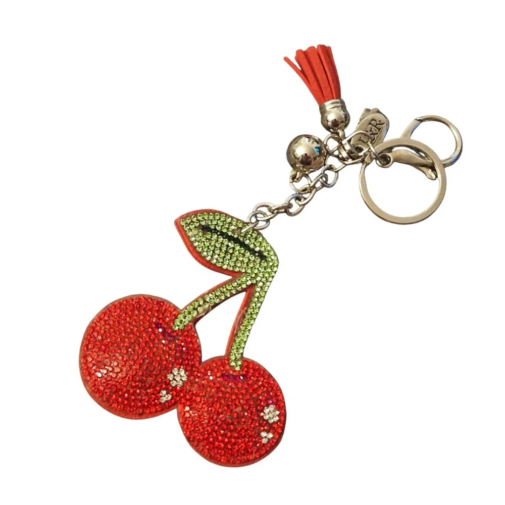 Rhinestone Cherry Keychain Purse Charm Bag Charm‎ Tassel Key Ring